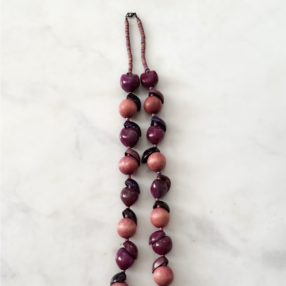 Boho style pink and purple long Beads Necklace -bohemian, ethnic - Picture 4 of 4